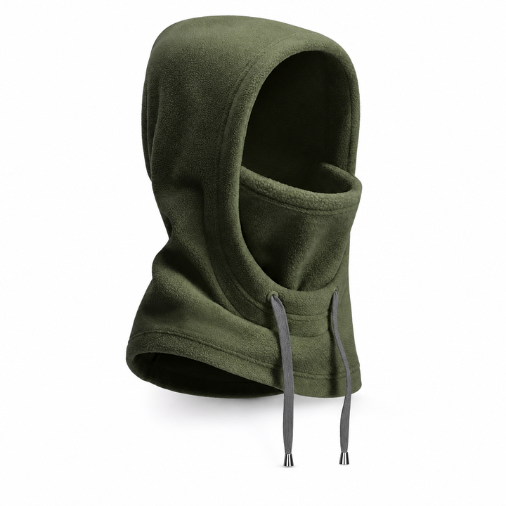 Folded winter balaclava showing compact design for easy pocket storage