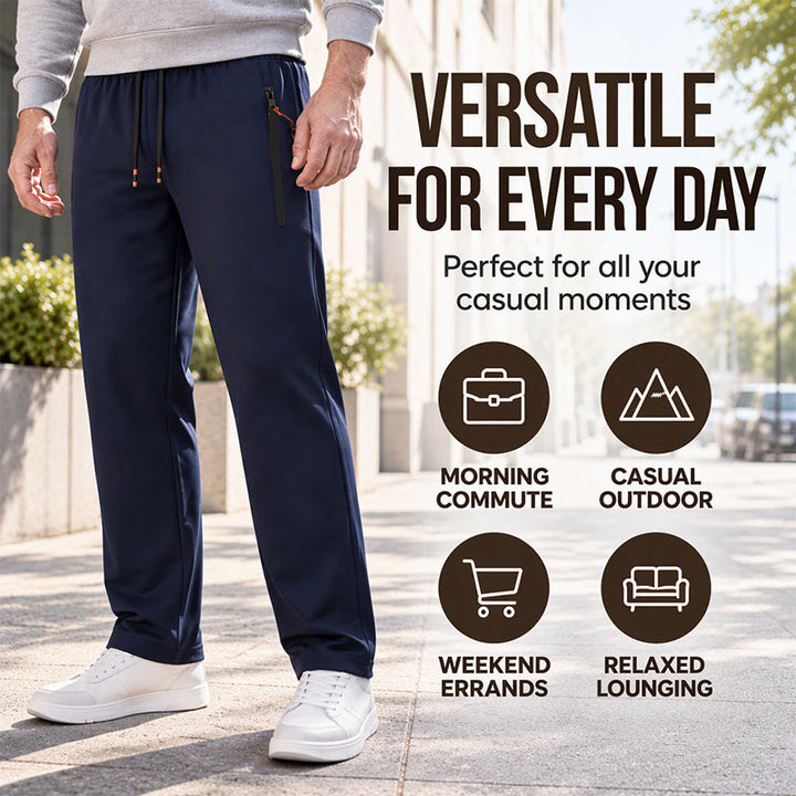 Model wearing casual mens joggers paired with sneakers for outdoor activity