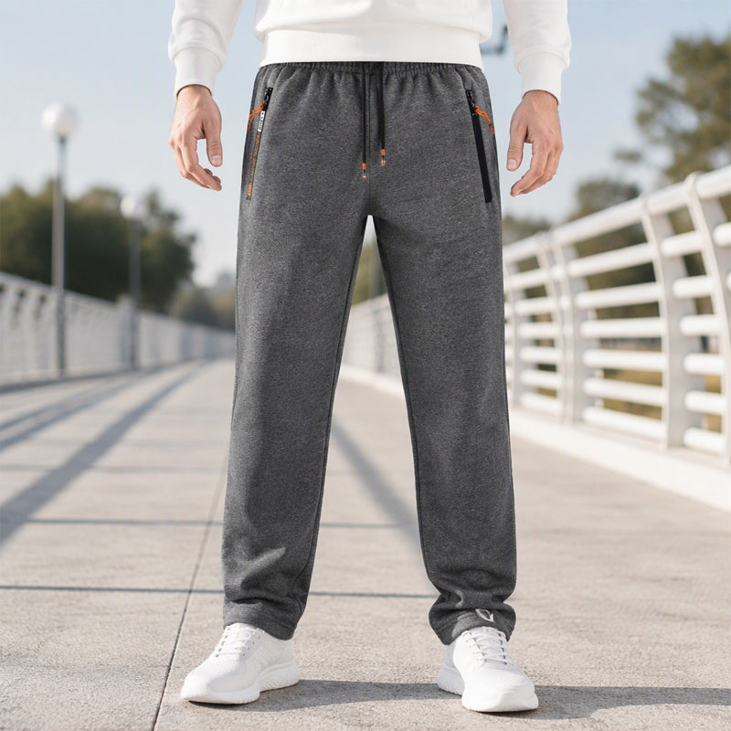 Close up of ribbed ankle cuffs on mens thermal winter trousers