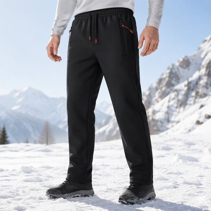 Close up of deep side zipper pockets on the thermal winter sweatpants