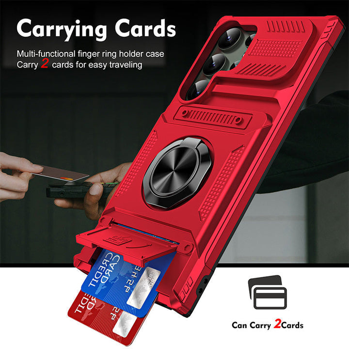 Angle view of rugged phone case compatible with magnetic car mounts