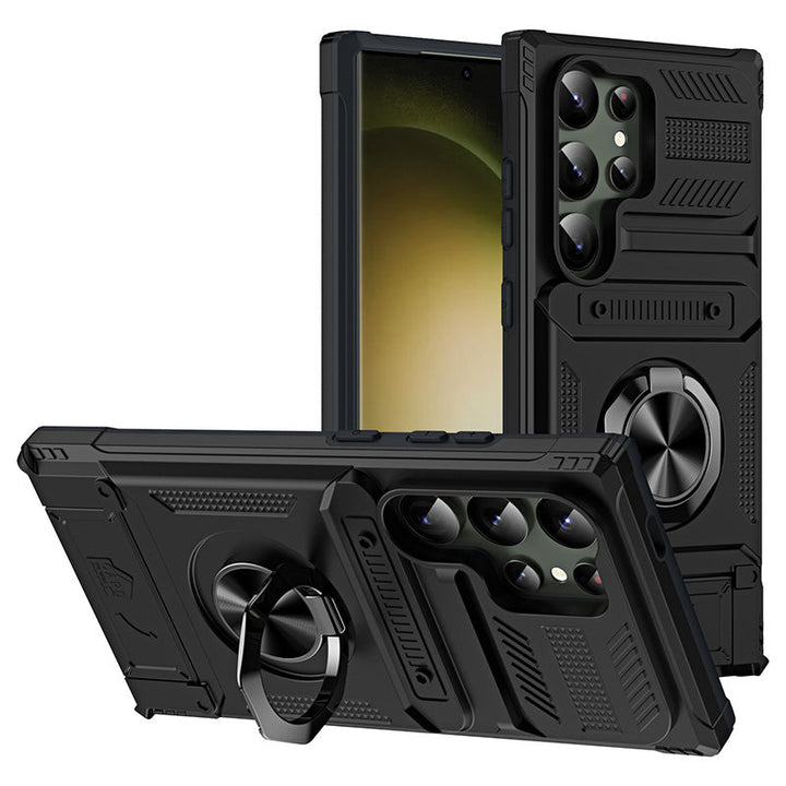 Close-up of camera protection cutout on heavy-duty Samsung protective cover