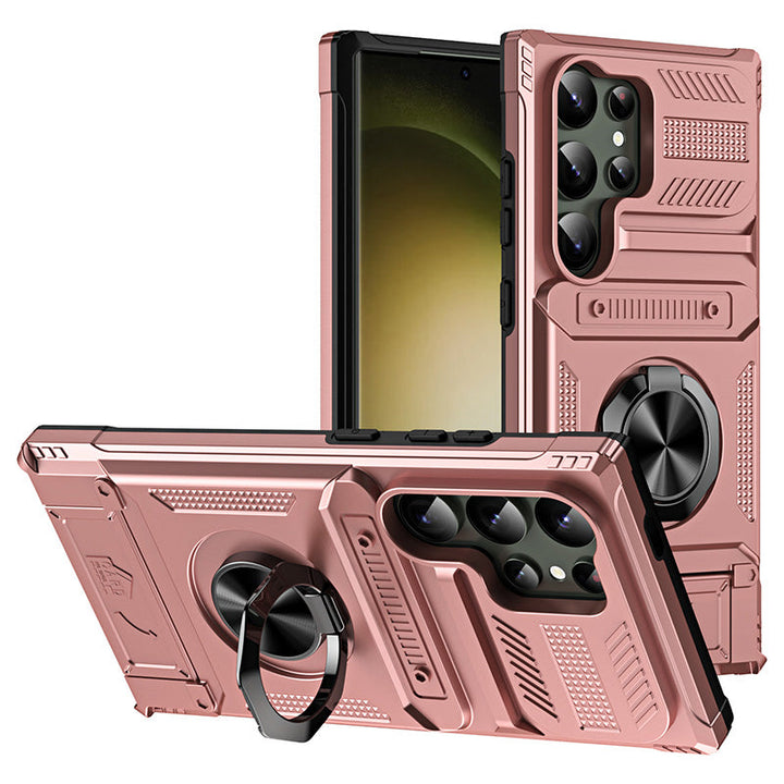 Packaging and overview of universal Samsung case with ring and card slot
