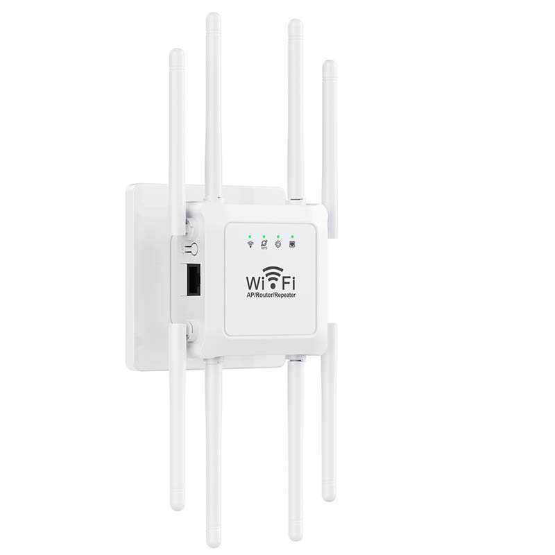 Dual band internet booster transmitting strong signal across a multi-story house