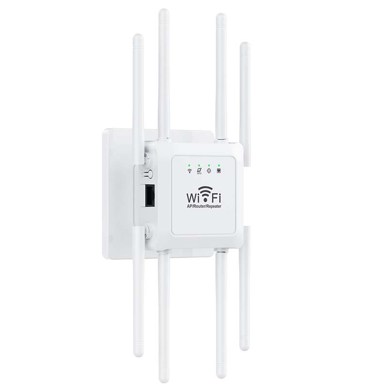 Angle shot of the powerful WiFi extender ready for high speed gaming and streaming