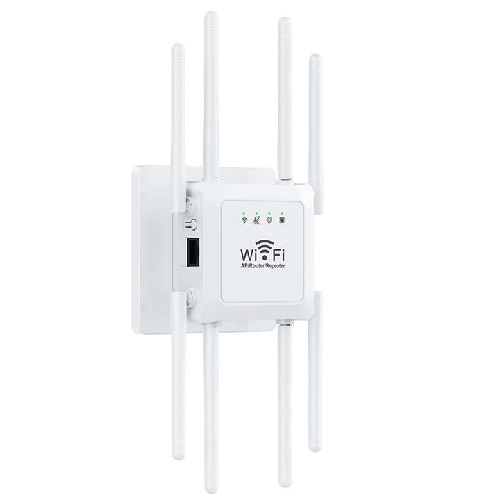 Angle shot of the powerful WiFi extender ready for high speed gaming and streaming