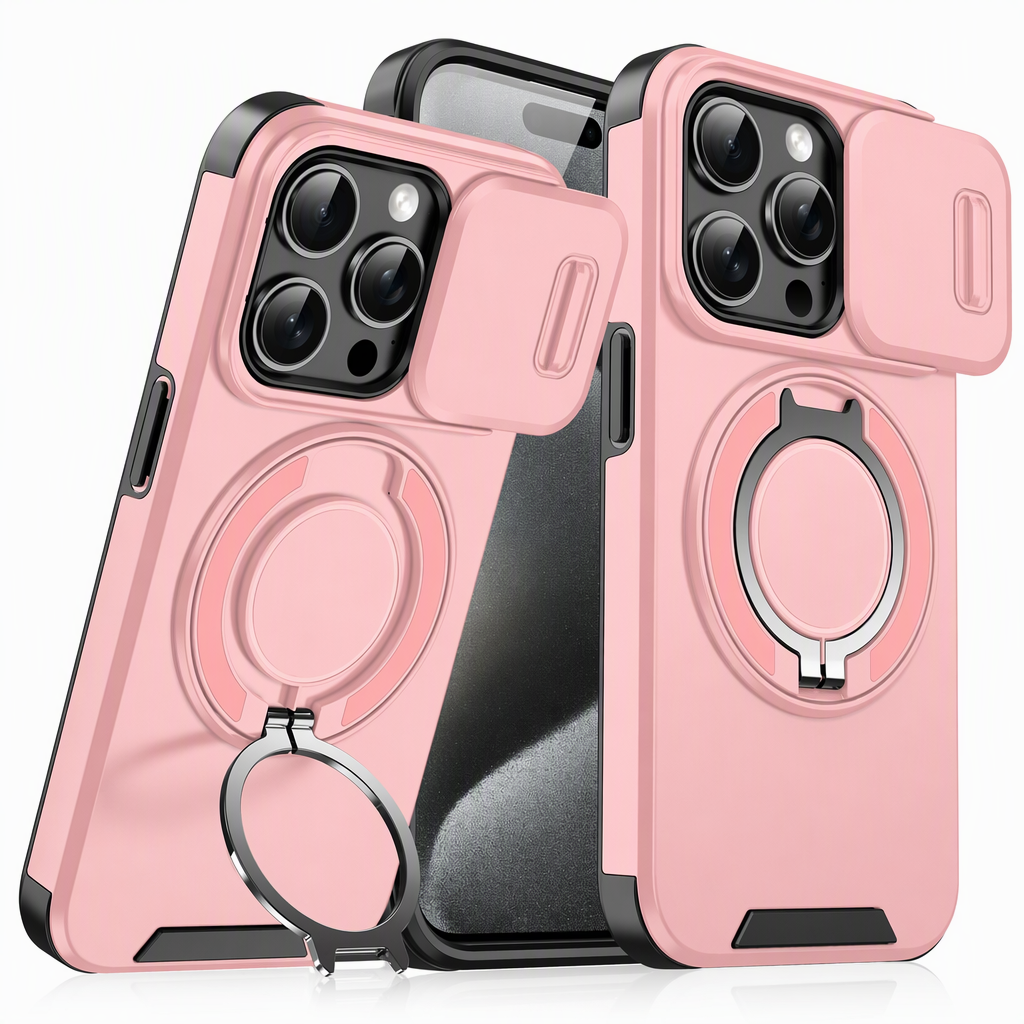 Protective mobile phone case featuring a sliding camera cover closed for extra lens safety