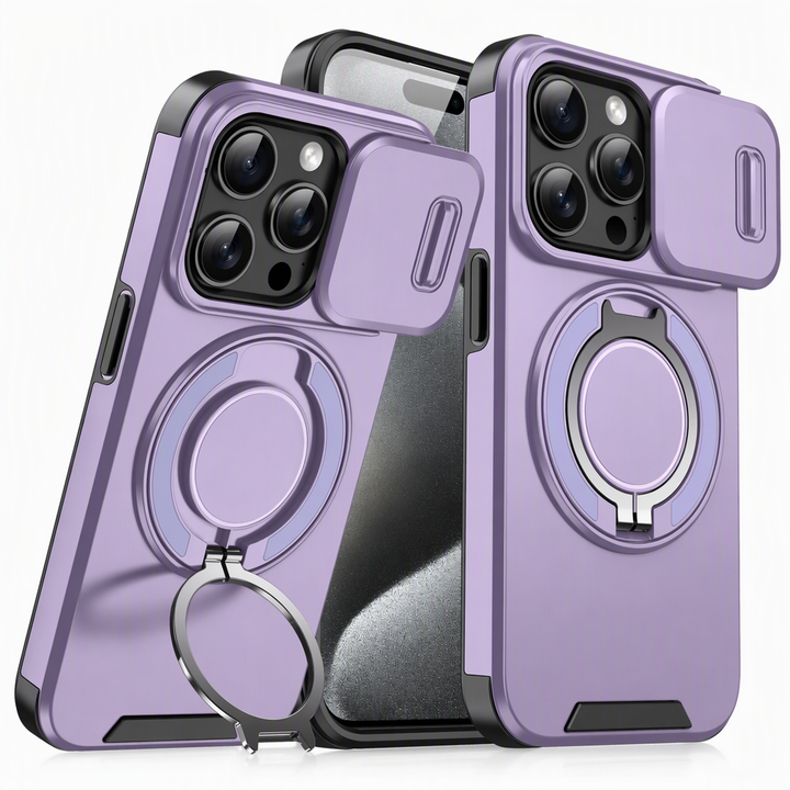 Universal shockproof phone case showing the built-in kickstand deployed for hands-free viewing