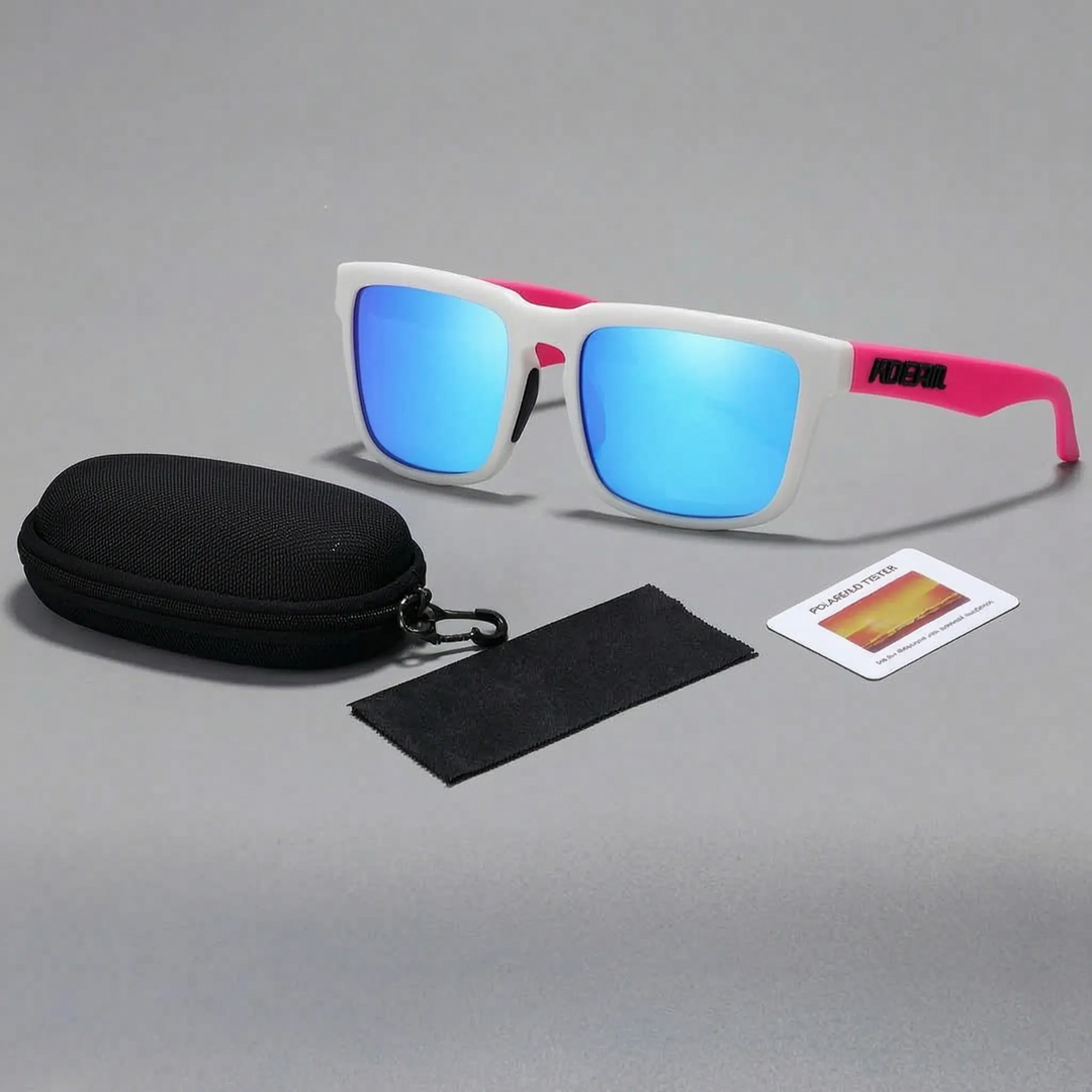 Complete view of lightweight square frame polarized sunglasses for all genders