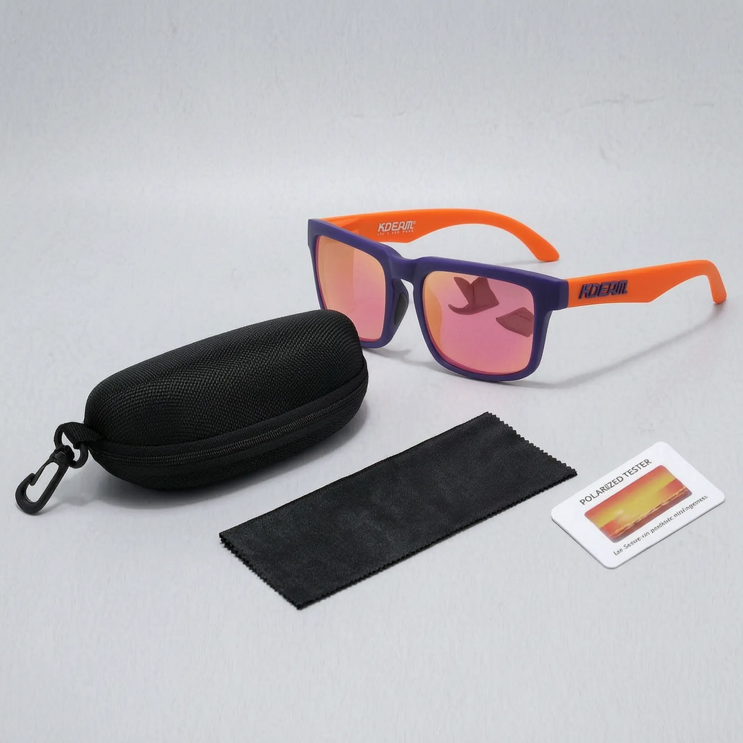 Sports glasses with polarized lenses designed for active lifestyle and sun protection