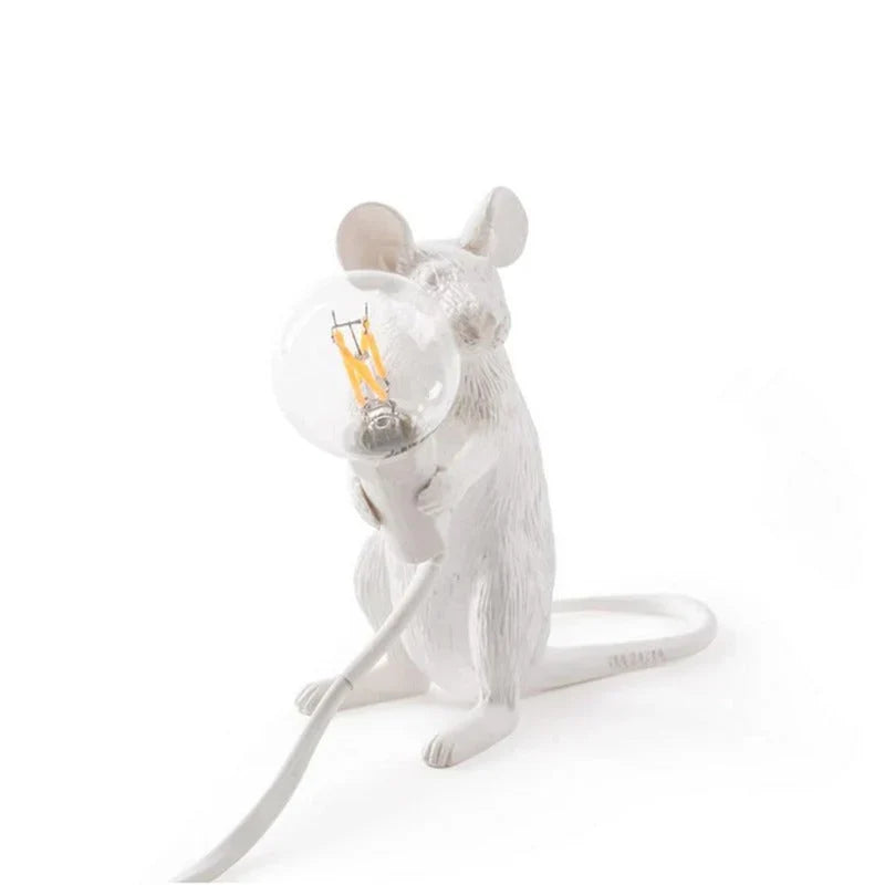 Sitting white mouse table lamp front view