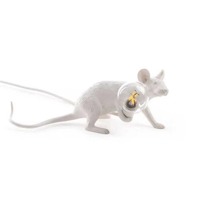 Crawling white mouse table lamp profile view
