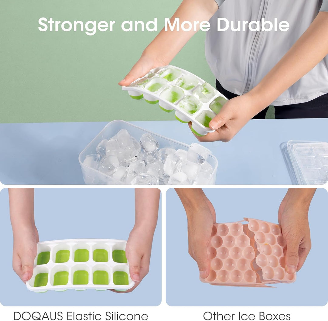 Complete ice cube tray set with scoop and large freezer bin