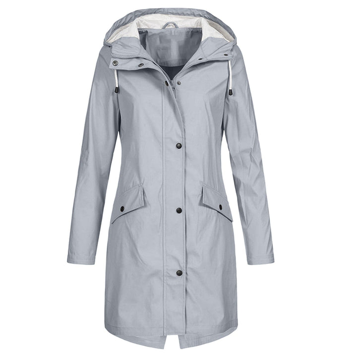 Stacy women's hooded mid-length coat in gray displayed on a clean background