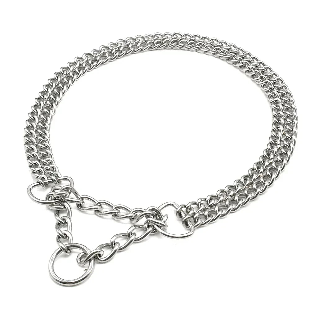 Stainless steel heavy duty dog training collar isolated on white