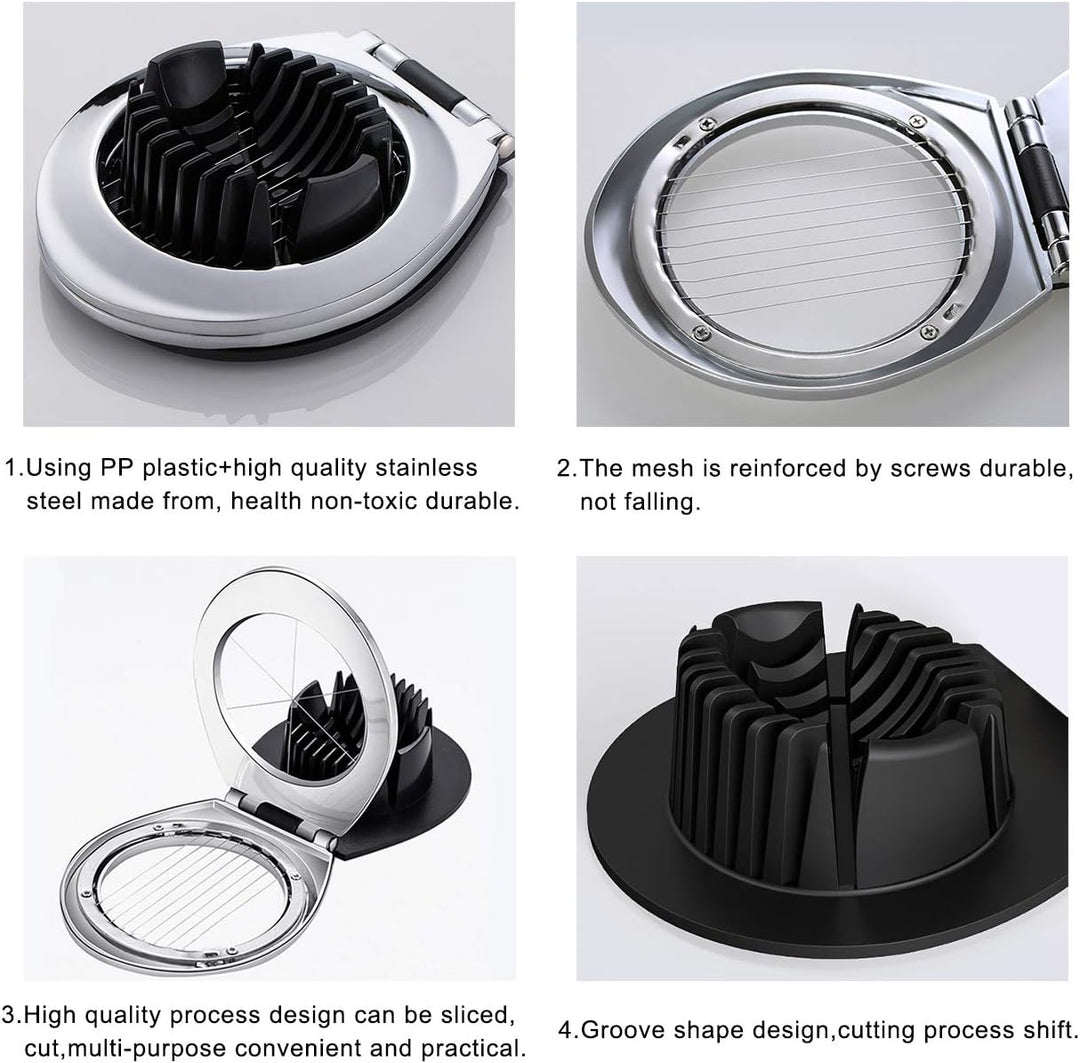 Close-up of stainless steel wires on the kitchen egg cutter and food gadget