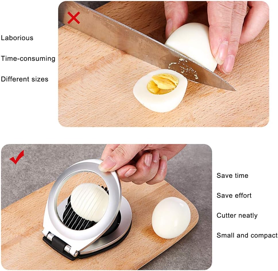 Kitchen accessory egg cutter device resting on a clean white countertop