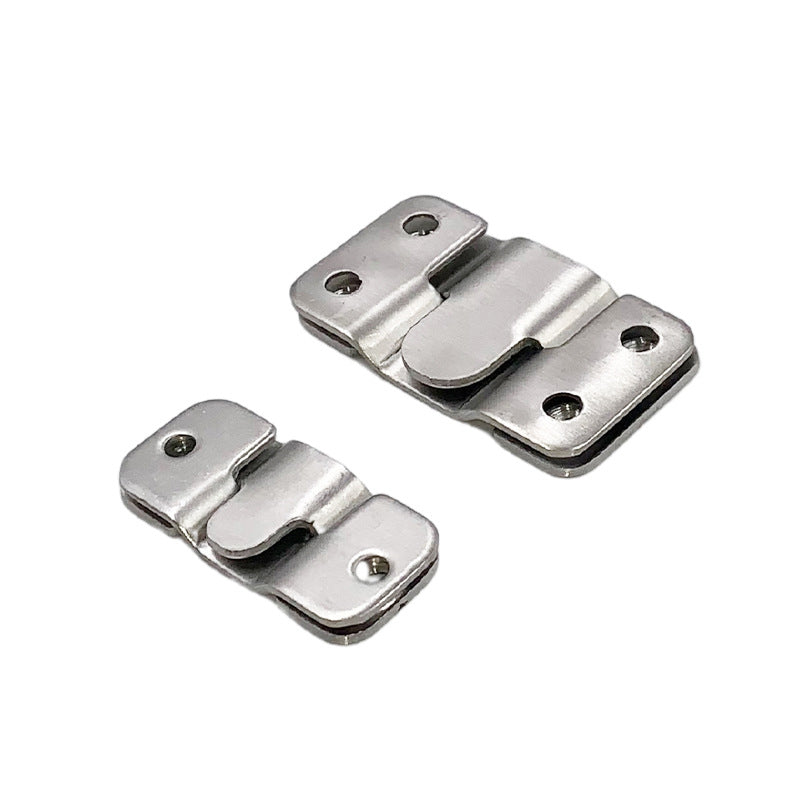 Small and large stainless steel interlocking flush mount brackets side by side