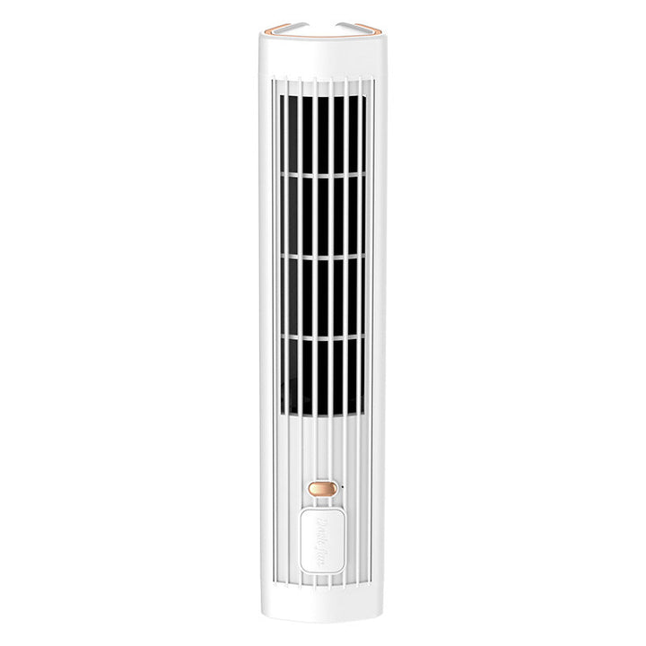 Ivory modern stand fan with compact vertical design and control button