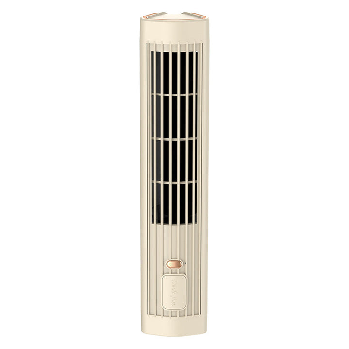 Khaki modern stand fan showing sleek vertical oscillating tower shape