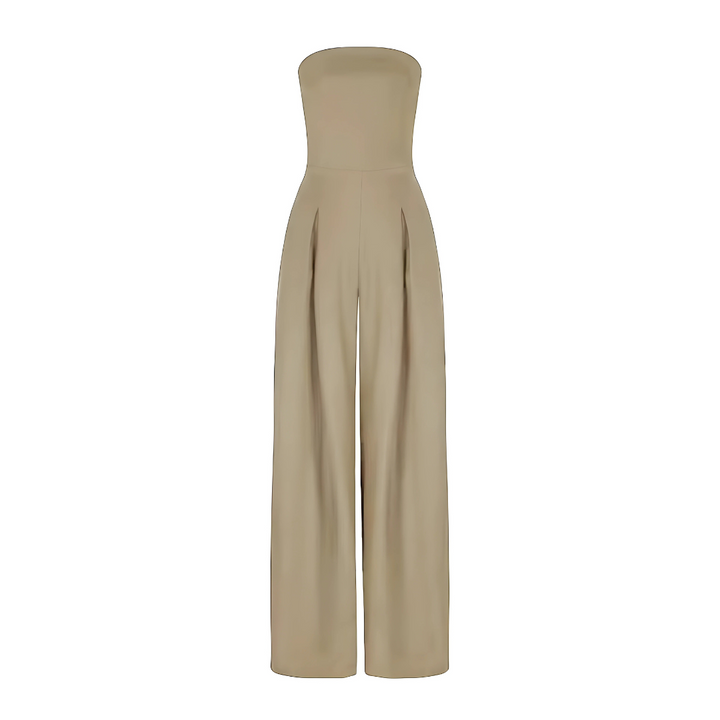 Modern womens jumpsuit with strapless design and stylish wide legs