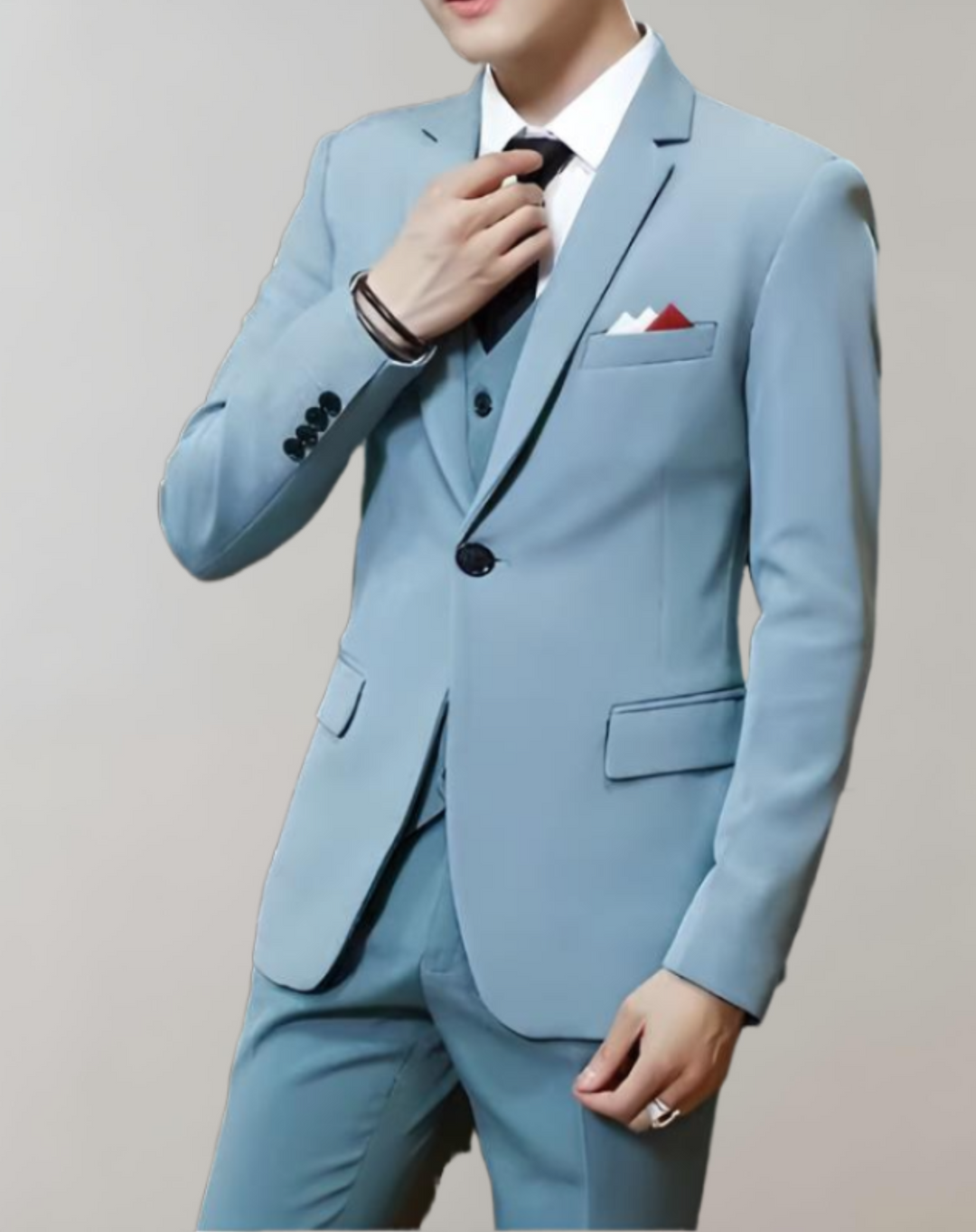 Back view of tailored men's wedding suit showing clean lines and premium fabric