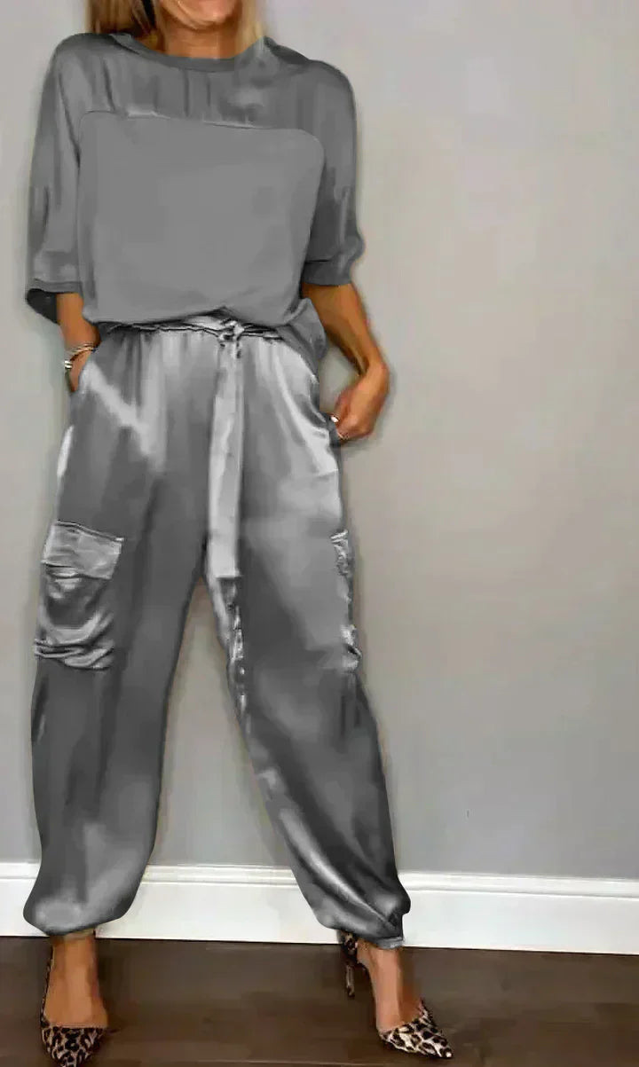 Women's airy evening wear satin jumpsuit for special occasions