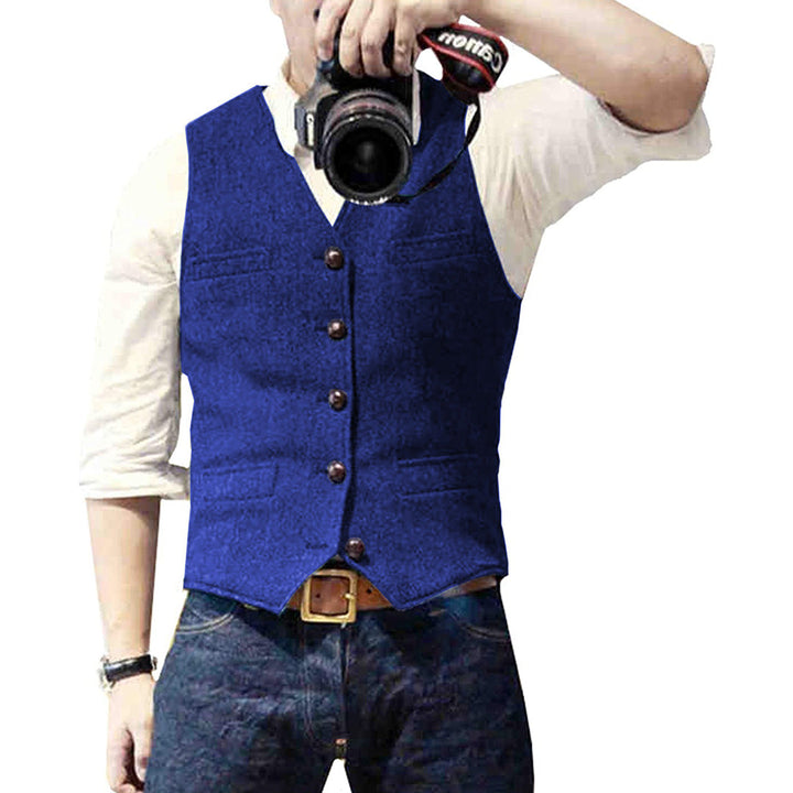 Side angle of layered mens fashion outerwear piece made from durable denim