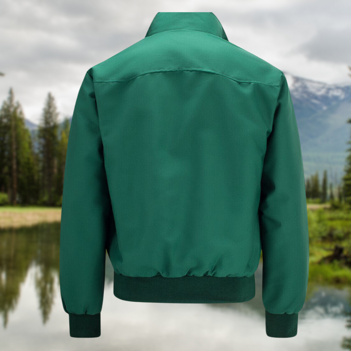 Mens Harrington jacket styled for autumn casual wear