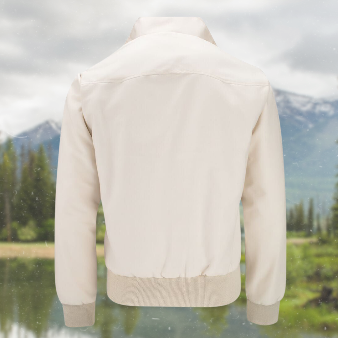 Detail shot of ribbed cuffs and hem on casual mens jacket