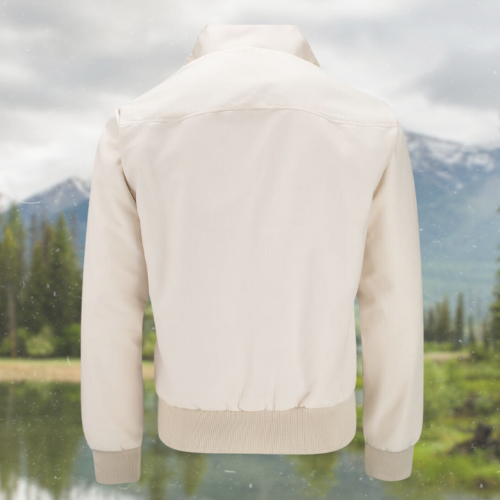 Detail shot of ribbed cuffs and hem on casual mens jacket