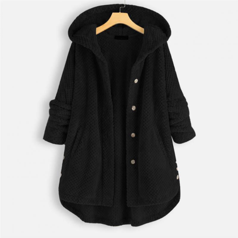 Close-up of soft fleece fabric texture on women's winter jacket apparel