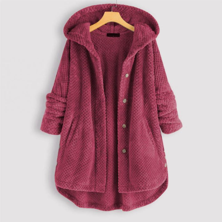 Comfortable fit of hooded fleece jacket worn for casual daily wear