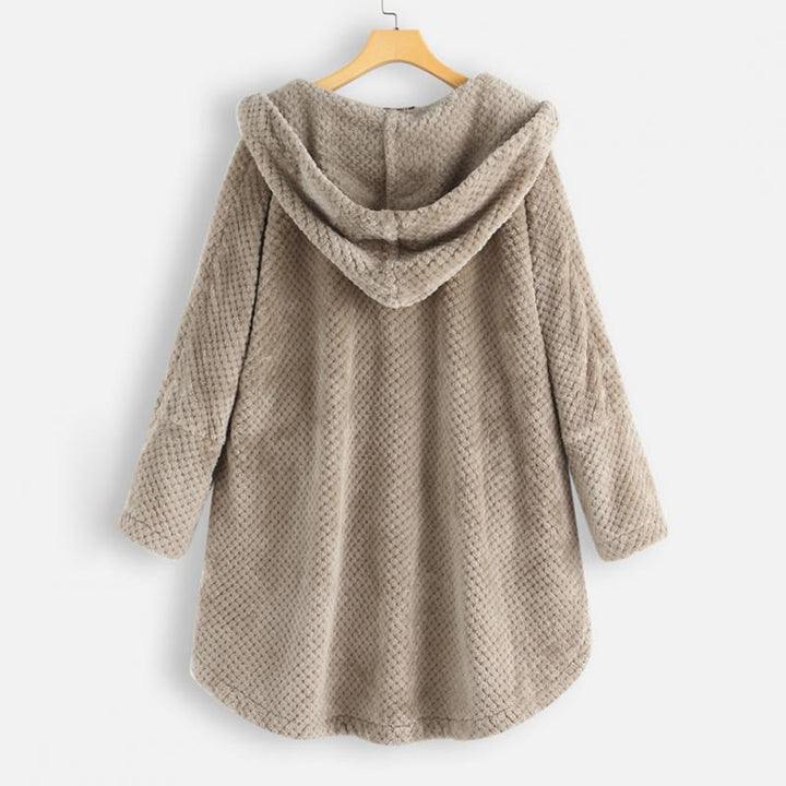 Plus size women's fleece coat styled for cold weather winter fashion