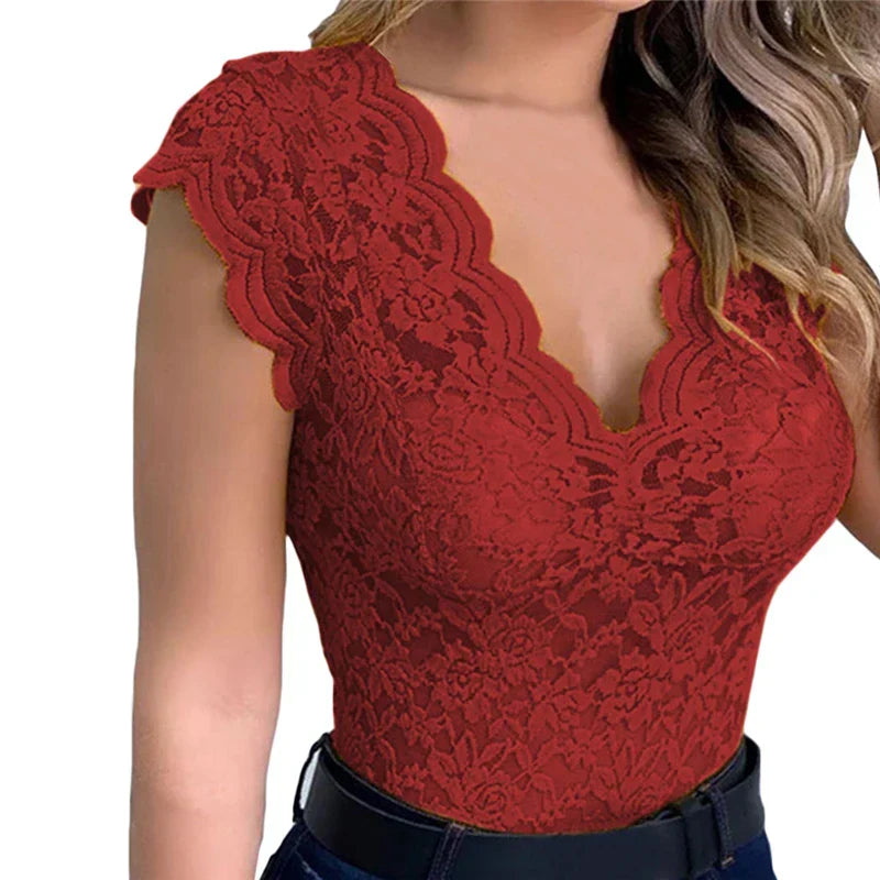 Back view of elegant summer lace blouse for women casual wear