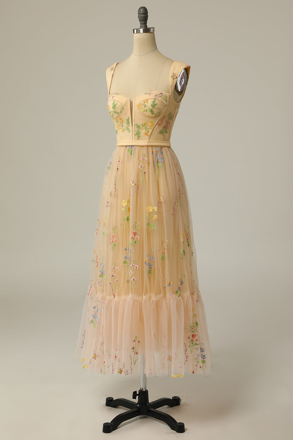 Back view of women's formal A-line ball gown with zipper detail