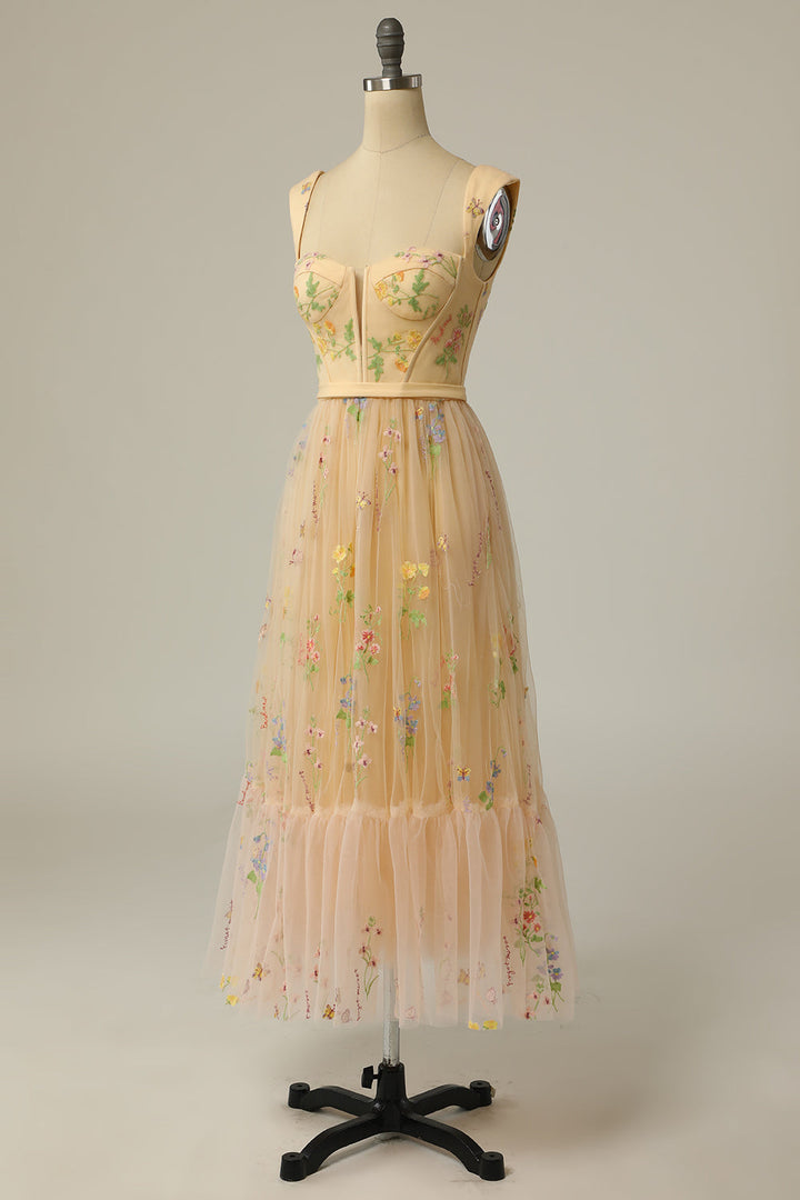 Back view of women's formal A-line ball gown with zipper detail