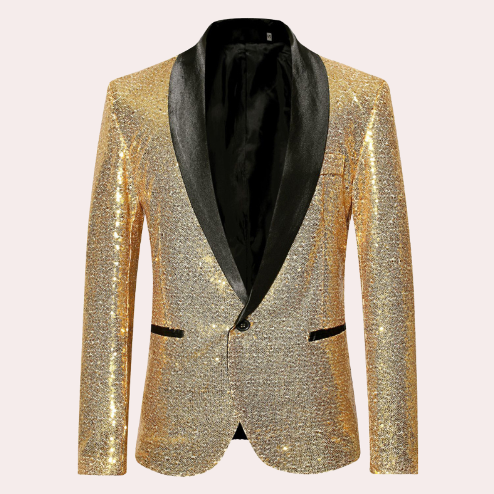 Mens stylish sequin blazer back view, sparkling party jacket for men