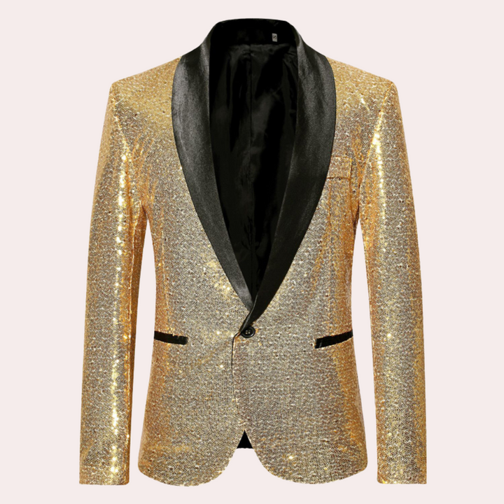 Mens stylish sequin blazer back view, sparkling party jacket for men