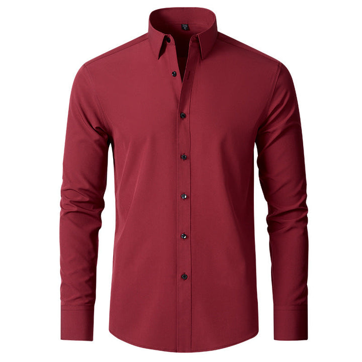 Close-up of collar and button details on mens casual shirt