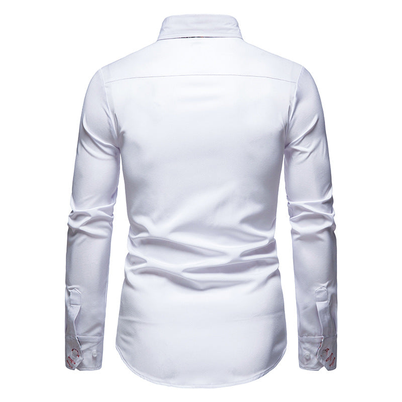 Business casual mens fashion shirt featuring a stylish patterned collar and cuffs