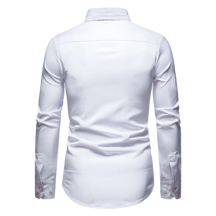 Business casual mens fashion shirt featuring a stylish patterned collar and cuffs