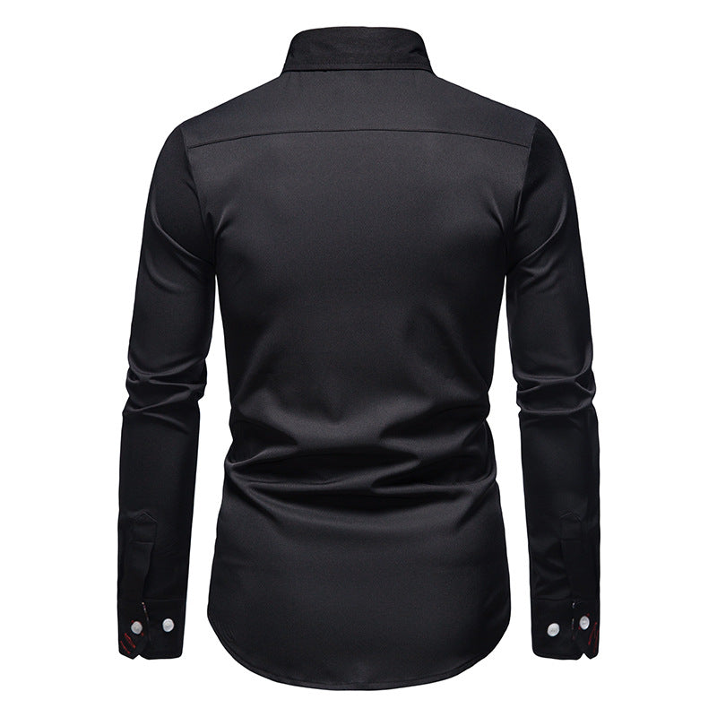 Full view of slim fit patterned shirt for men ideal for formal and business attire