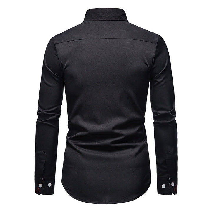 Full view of slim fit patterned shirt for men ideal for formal and business attire
