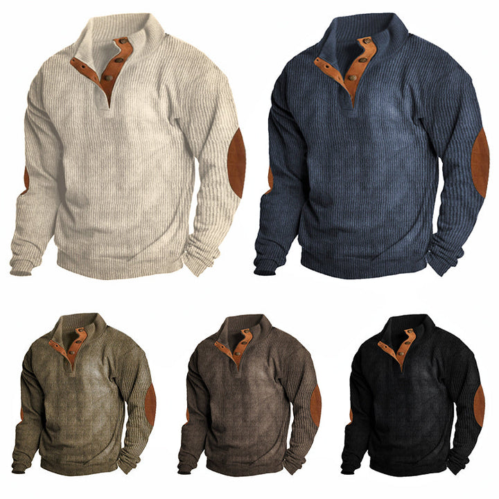 Men's outdoor thermal knit pullovers displayed in five different color options