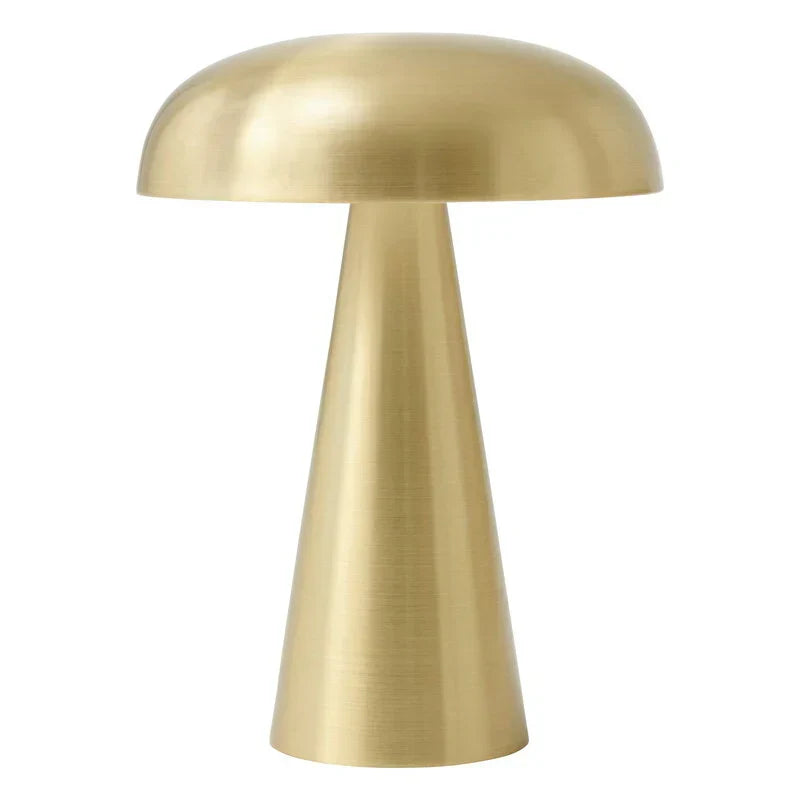 Rechargeable mushroom lamp sitting elegantly on a minimalist dining table