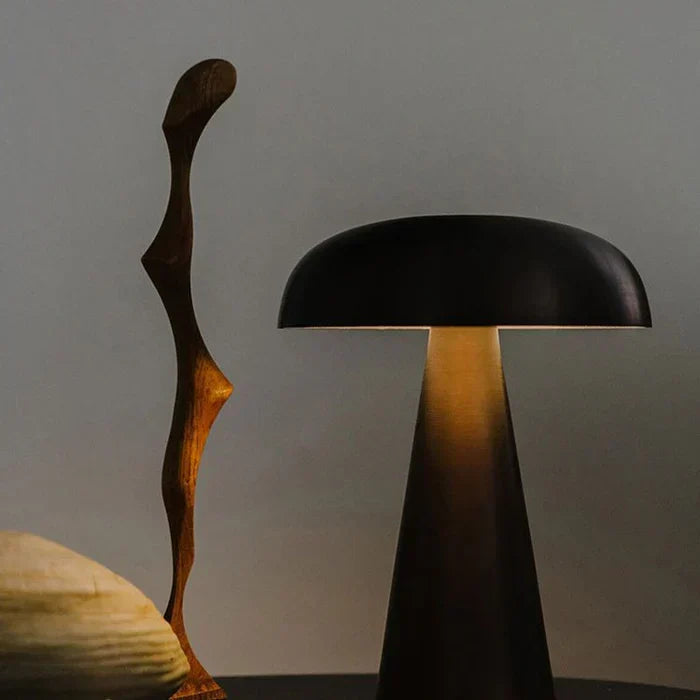 Rechargeable bedside lighting adding a warm glow to a bedroom decor