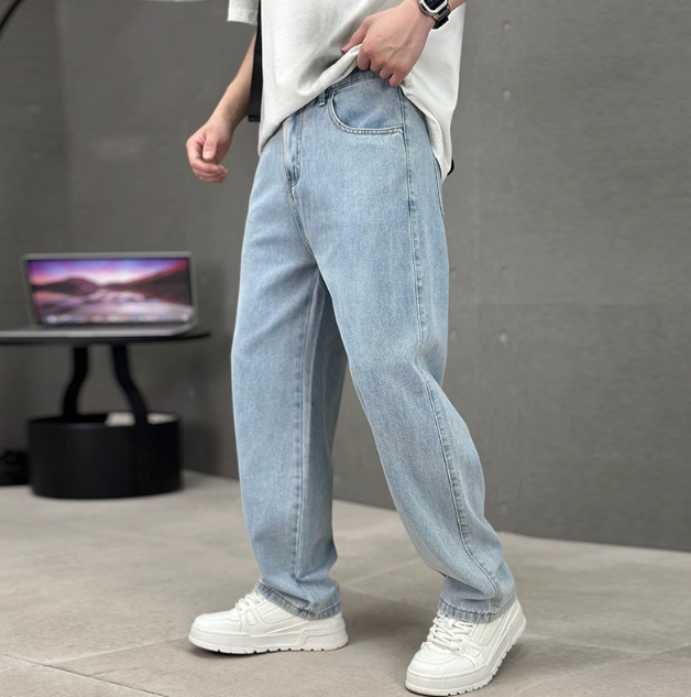 Mens modern straight leg blue jeans for streetwear and casual everyday wear