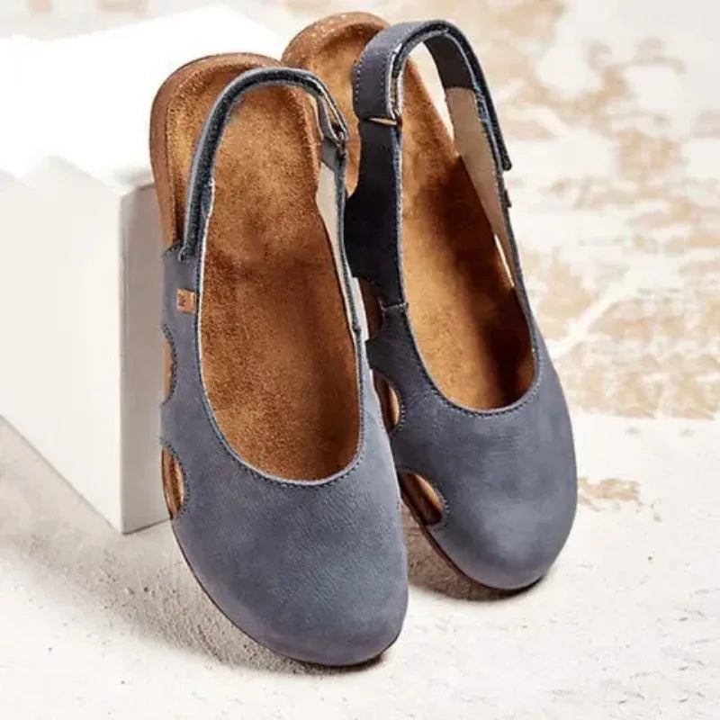 Blue supportive summer sandals with adjustable back strap