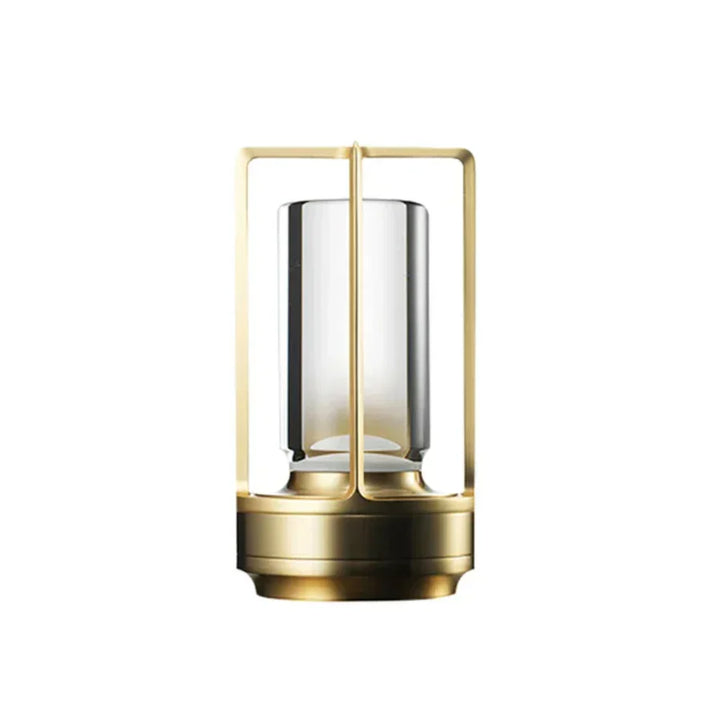 Stylish wireless cordless LED table lantern illuminating a cozy outdoor patio setting